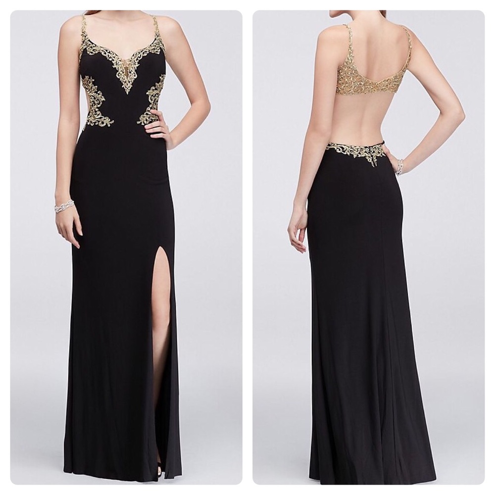Open-Back Column prom Dress with Beaded Embroidery